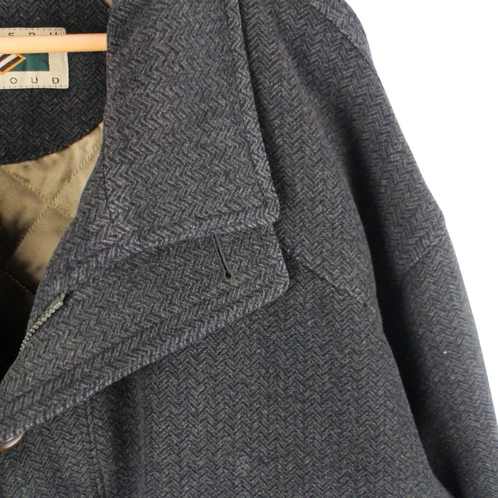 Joseph Abboud Wool Overcoat Mens 44L Brown Herringbone Button Front Jacket